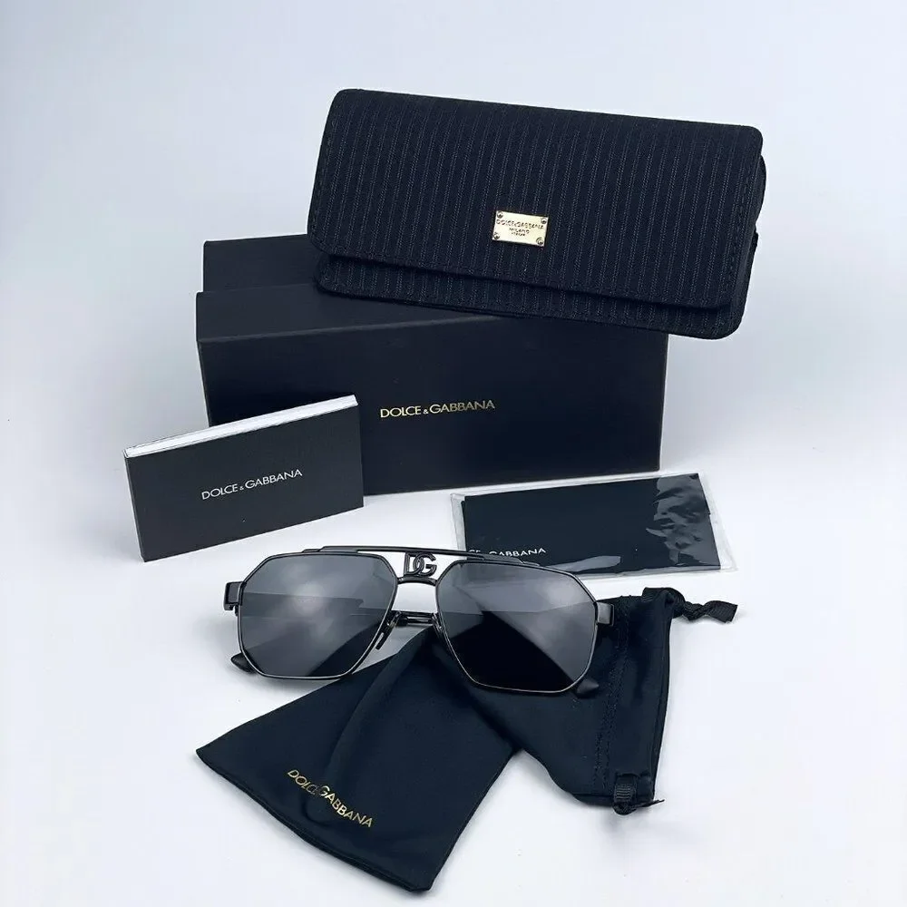 SALE! NEW D&G DG2294 01/87 Black Grey Pilot Metal Unisex Sunglasses